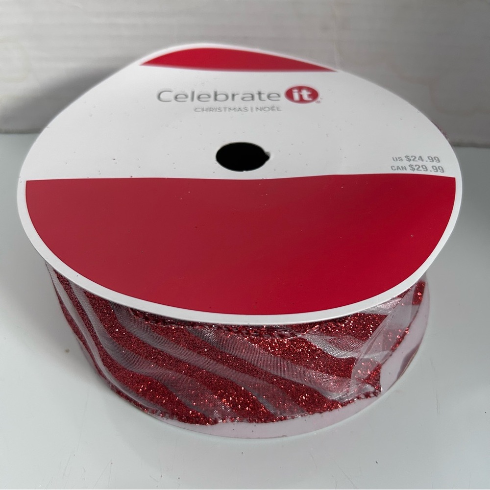 Celebrate It Red Glitter WIRED jumbo 2.5” Ribbon